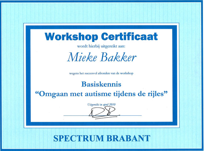 Certificaat Autisme-rijles